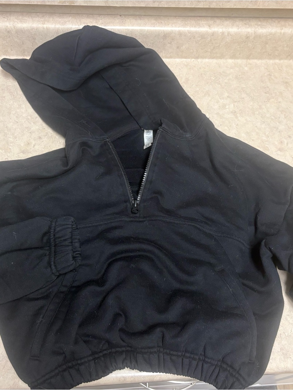 ALO Yoga Black Half-Zip Hoodie with Brushed Interior size small